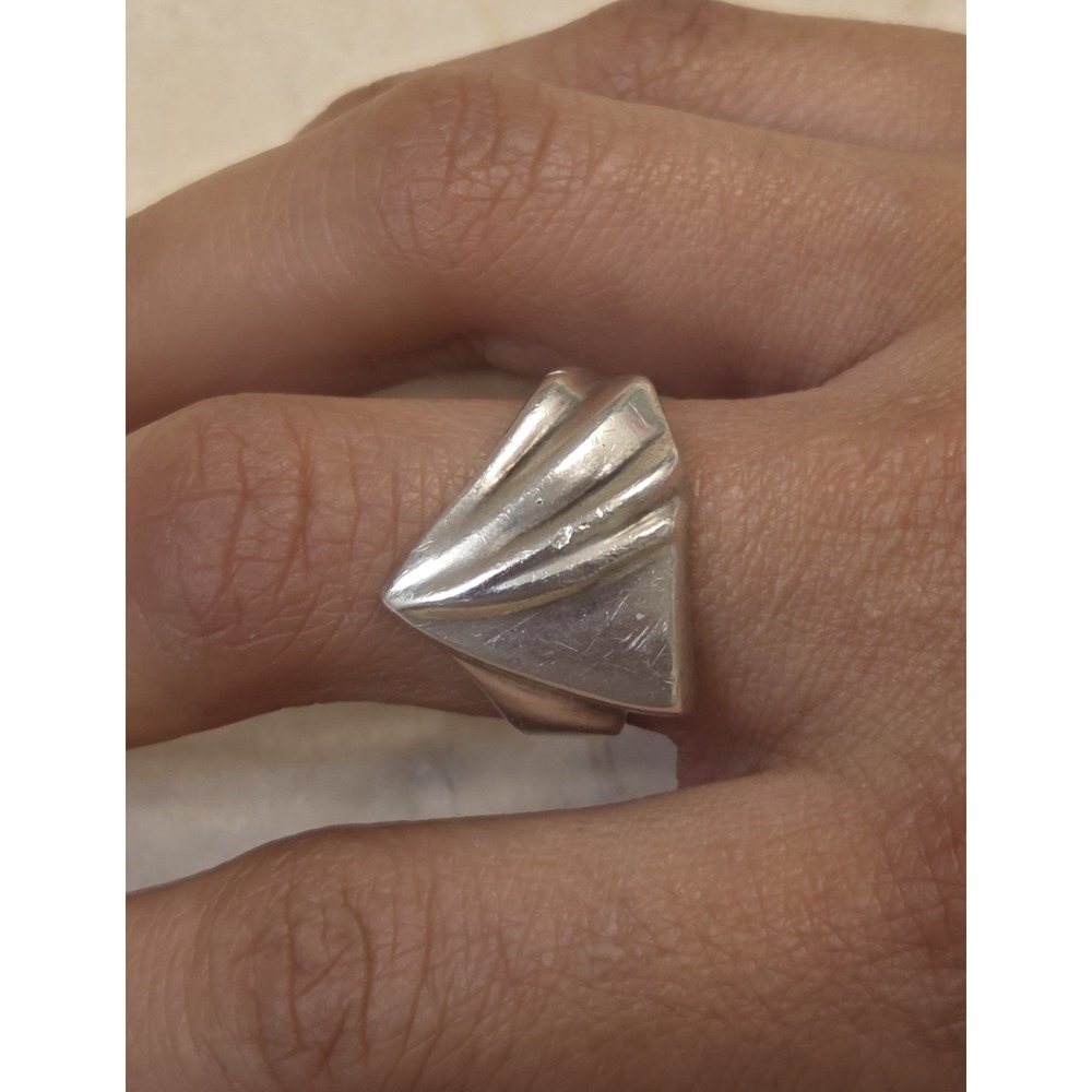 Heavy 1980s Sterling Silver Taxco Modernist Ring Size 7.5 - Picture 2 of 9